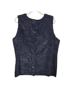 Adrianna Pappell Textured Faux Fur Vest Knit Sweater Back Women's Large Black
